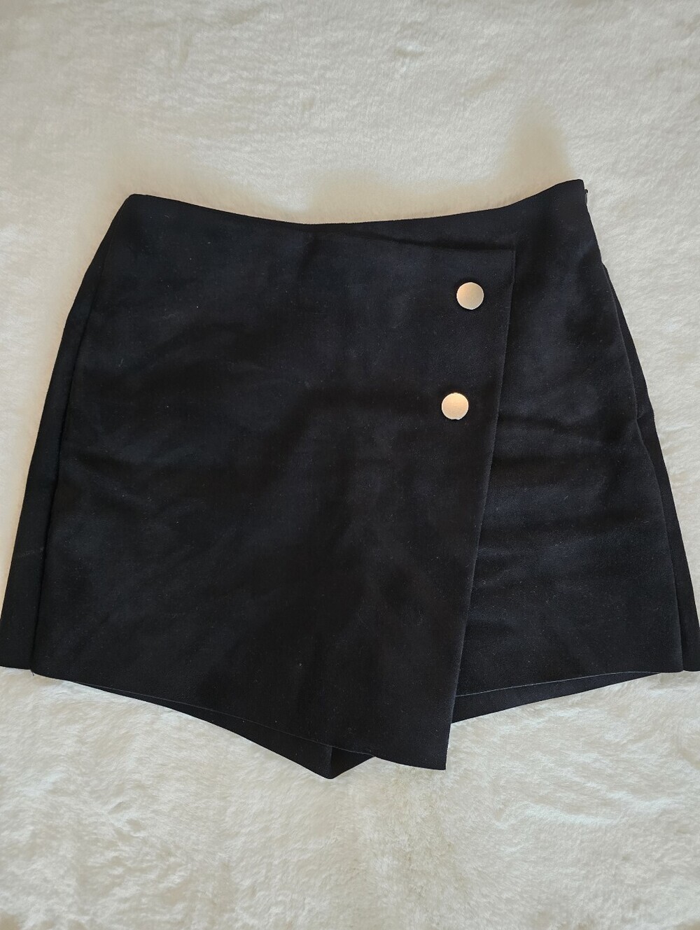 Zara Black Faux Suede Asymmetric Skort with Silver Buttons